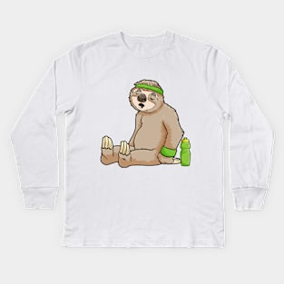 Sloth as Runner with Drinking bottle and Sweatband Kids Long Sleeve T-Shirt